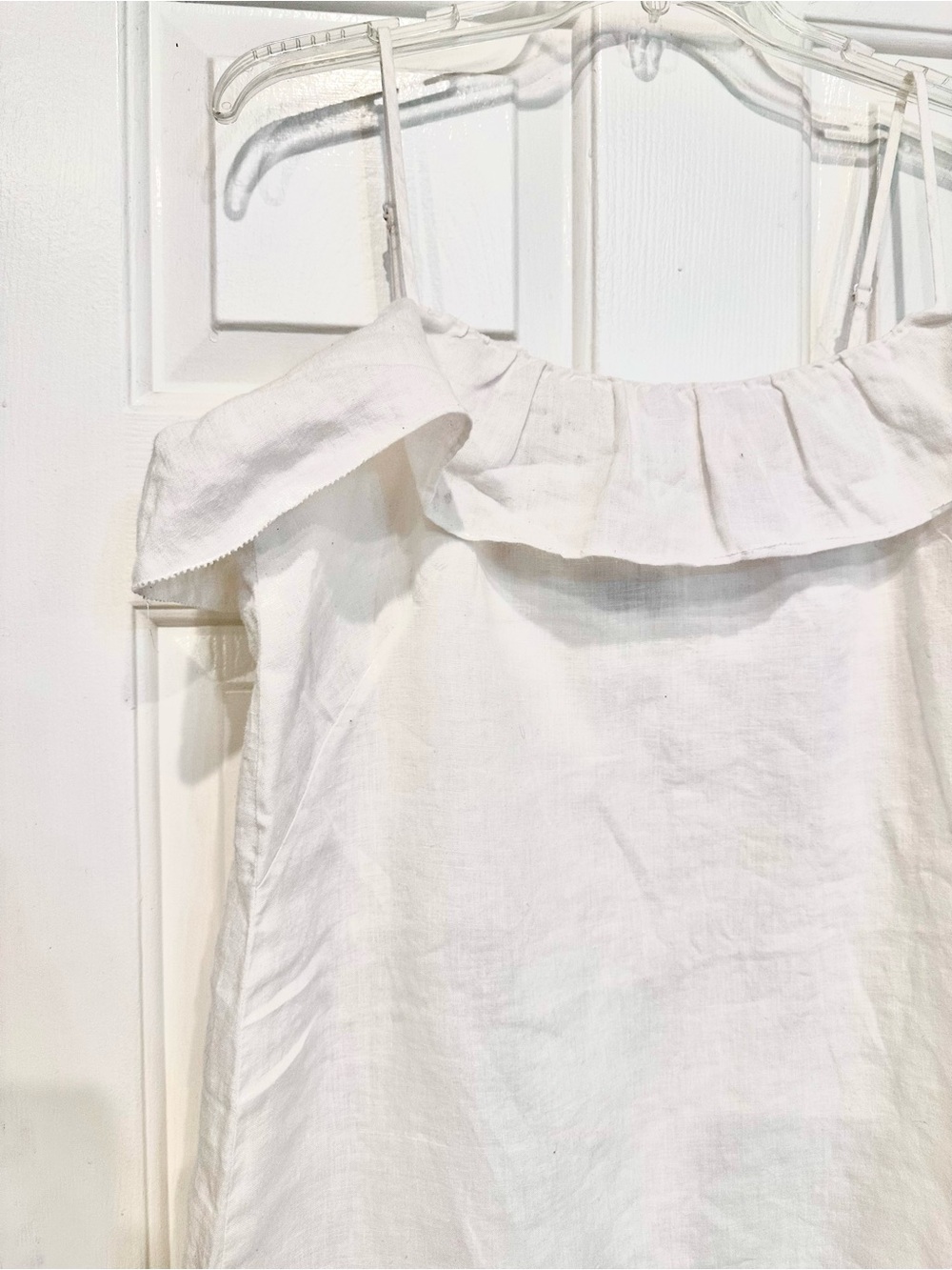 LOFT Ann Taylor White Linen Ruffle Dress Size 14 | Cottagecore Coastal Summer - Picture 4 of 7